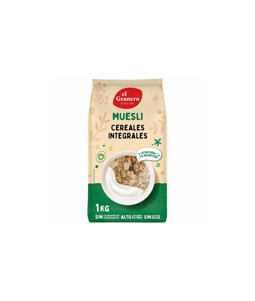 Ingredientes: cereales 77.6% (copos de AVENA integral, copos de CEBADA integral y copos de TRIGO integral) y frutas deshidratad