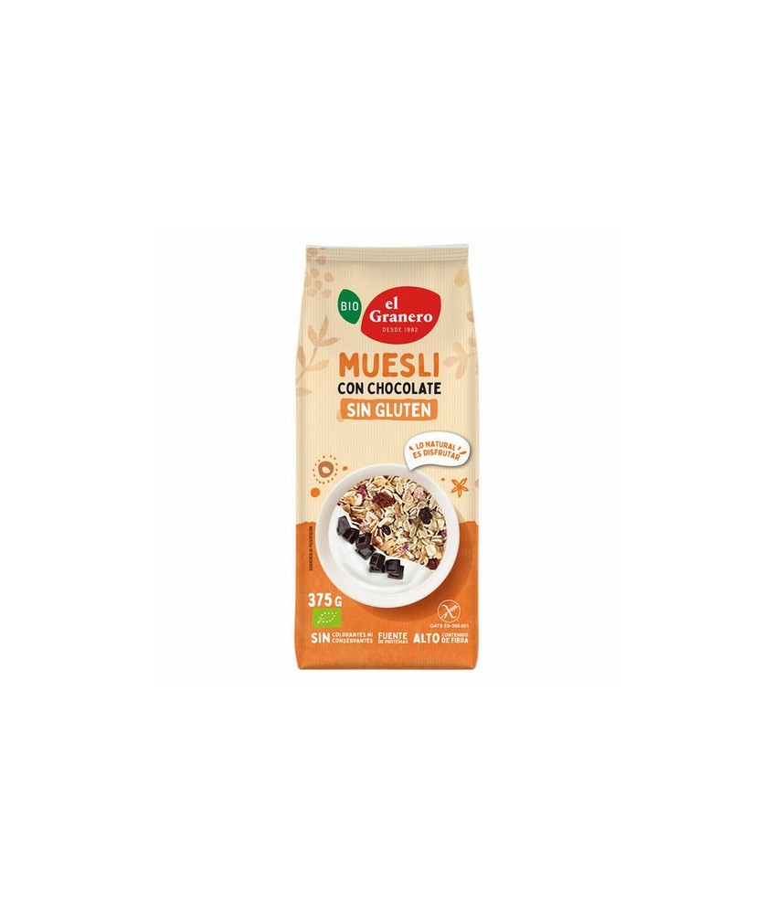 Ingredientes: copos de avena* integral sin gluten 81%, copos de maíz tostado con chocolate negro* 6,5 % (maíz*, pasta de cacao*