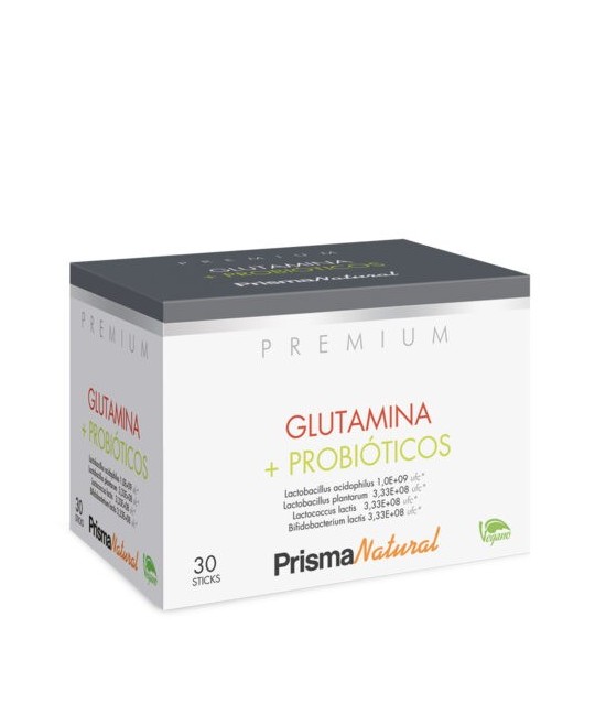Glutamina + Probióticos, 30 stick es un complemento alimenticio de la línea Premium de Prisma Natural.

 

La línea Premium