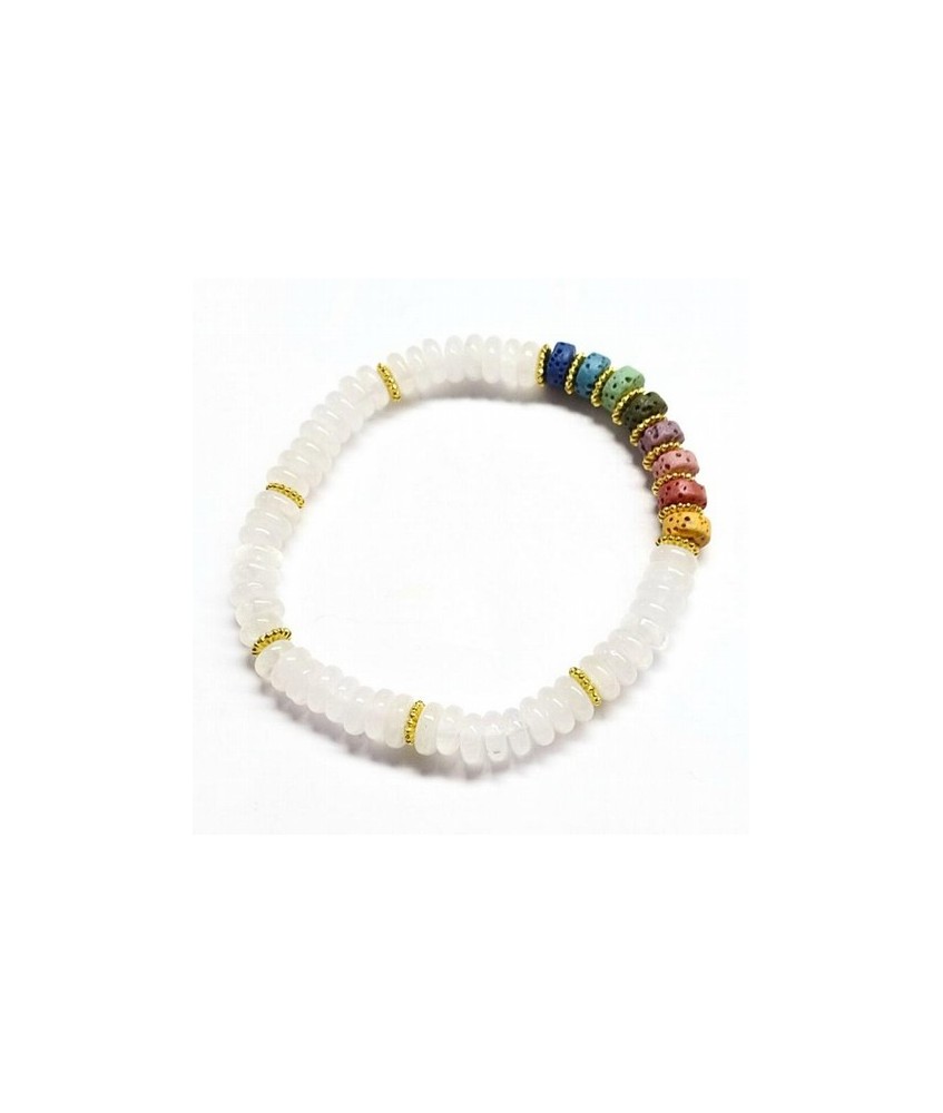 Pulsera de Cristal de Roca y Chakras en aros de 6mm aprox.

En goma elástica.

Peso: 40 gramos aprox.