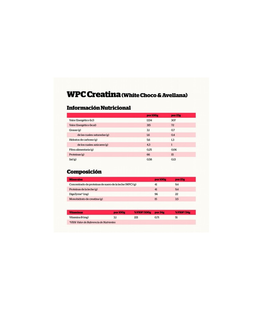 NS.CREATINA CREAPURE PROTEIN CHOCO BLANCO AVELLANA 500 GR.