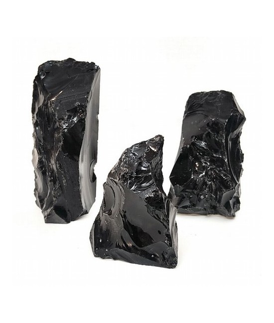 Ejemplares de Obsidiana Negra con la base cortada, procedente de México.

Tamaño: 20 cm aprox.