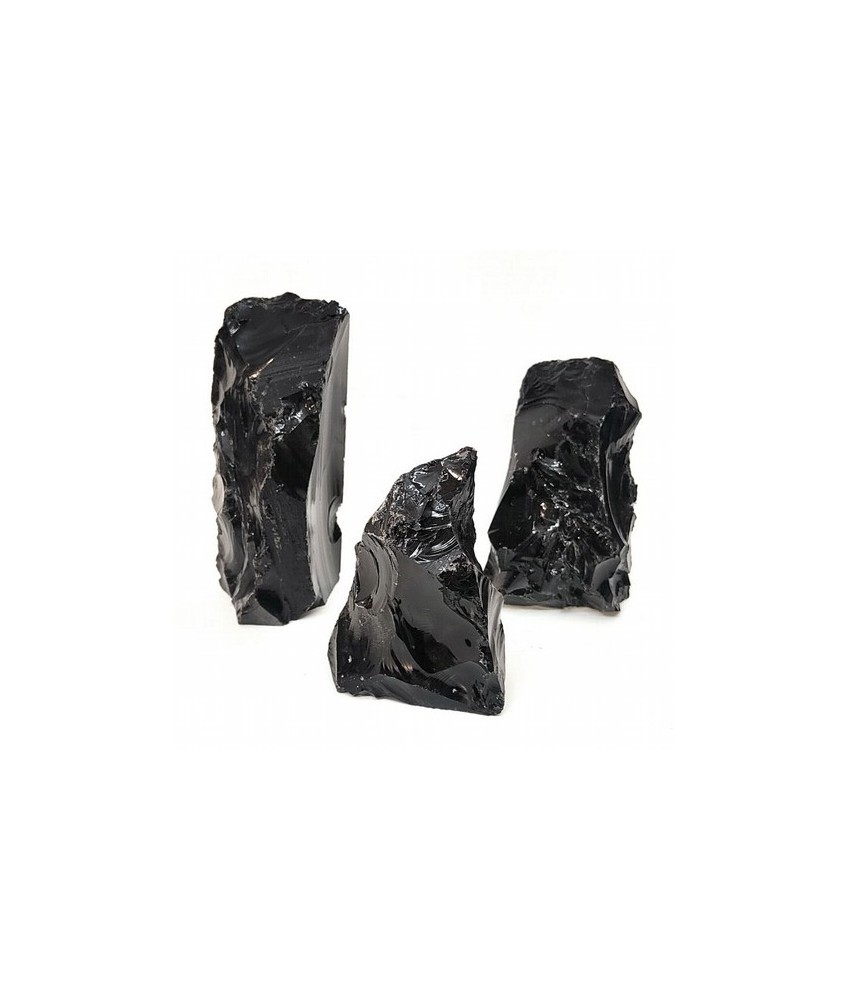 Ejemplares de Obsidiana Negra con la base cortada, procedente de México.

Tamaño: 20 cm aprox.