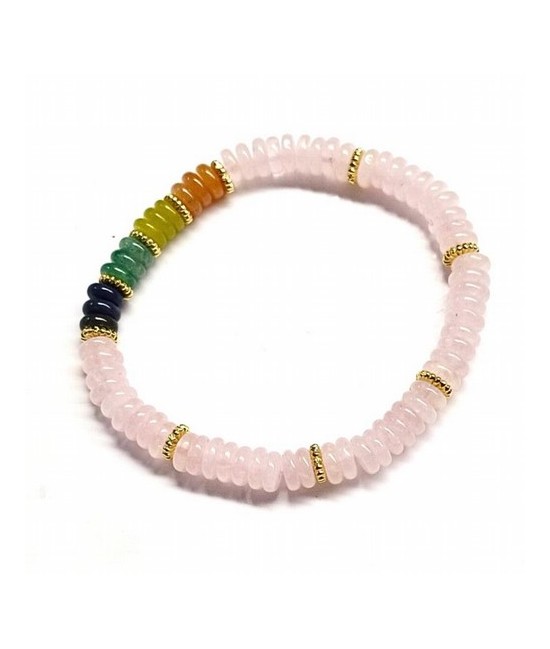 Pulsera de Cuarzo Rosa en aros surtidos de 6mm aprox.

En goma elástica.

Peso: 40 gramos approx.