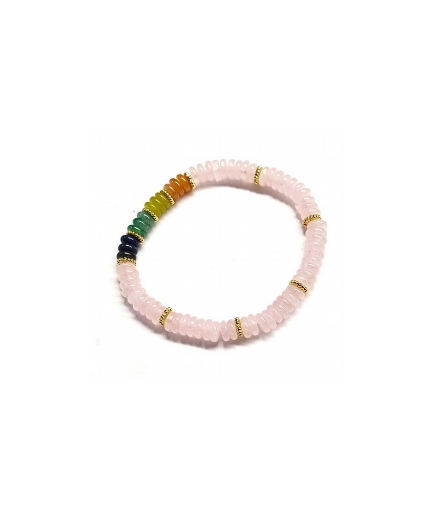 Pulsera de Cuarzo Rosa en aros surtidos de 6mm aprox.

En goma elástica.

Peso: 40 gramos approx.
