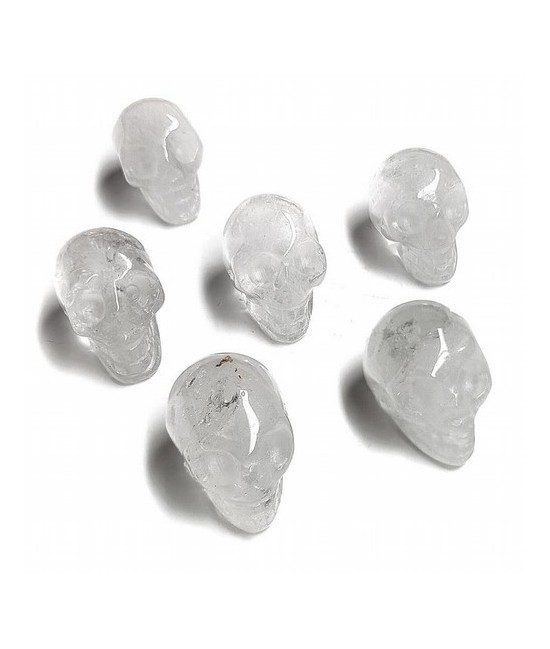 Cráneos de Cristal de Roca.

Medidas: 2,5 x 1,5 x 2,5 cm aprox.

Peso del set: 90 gramos aprox.