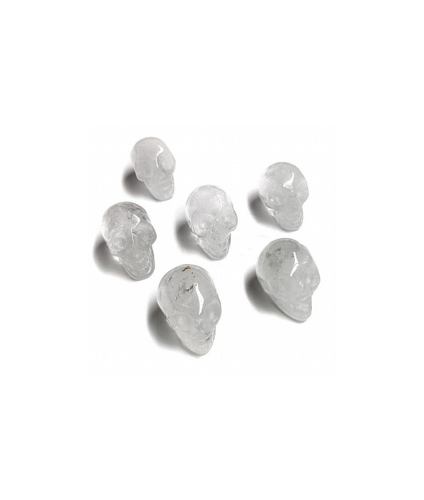 Cráneos de Cristal de Roca.

Medidas: 2,5 x 1,5 x 2,5 cm aprox.

Peso del set: 90 gramos aprox.