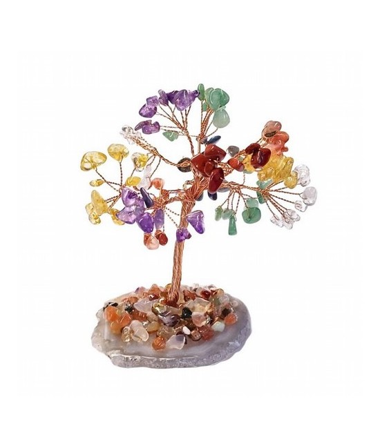 Árbol compuesto de 110 piedras chip (aprox.) de Chakras (de 0,5 a 1 cm). Piedras variadas: amatista, citrino, carneola, cristal