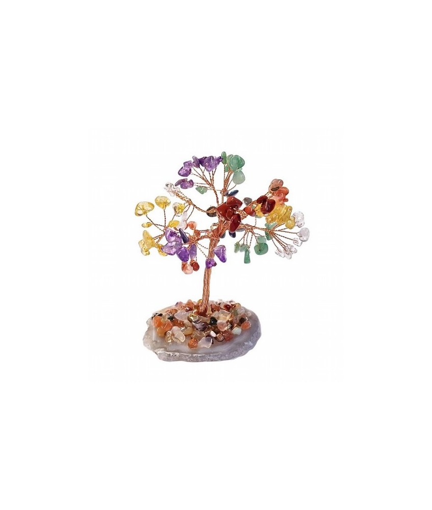 Árbol compuesto de 110 piedras chip (aprox.) de Chakras (de 0,5 a 1 cm). Piedras variadas: amatista, citrino, carneola, cristal