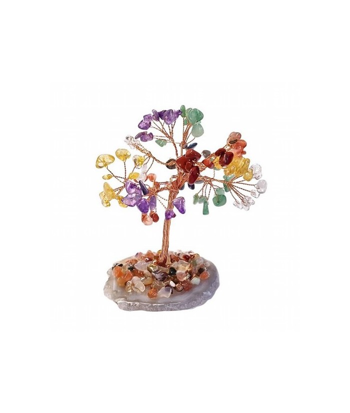 Árbol compuesto de 110 piedras chip (aprox.) de Chakras (de 0,5 a 1 cm). Piedras variadas: amatista, citrino, carneola, cristal