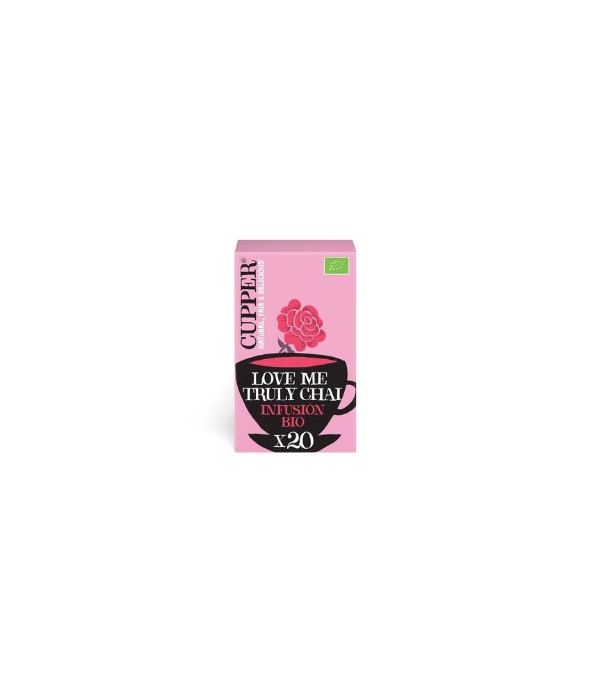 
INFUSION LOVE ME TRULY CHAI BIO, 20 BOLSAS
Ref. 604057

Ingredientes: canela* 47%, semillas de hinojo*, raíz de jengibre* 