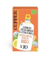 INFUSION FRIA CON LIMON, JENGIBRE Y CURCUMA BIO, 10 BOLSAS
Ref. 604075

Ingredientes: Raiz de jengibre* 38%, citronella (Cym