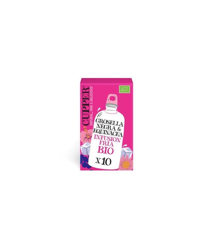 
INFUSION FRIA CON GROSELLA NEGRA Y EQUINACEA BIO, 10 BOLSAS
Ref. 604076

Ingredientes: hibisco* 52%, raíz de regaliz*, can