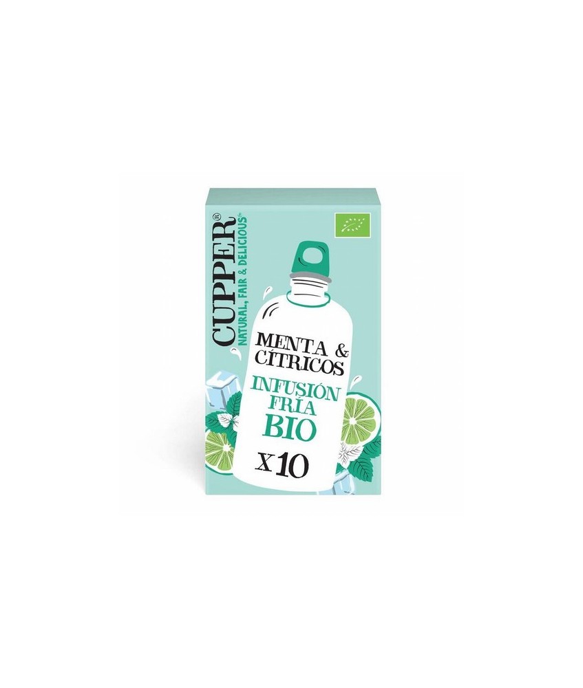 
INFUSION FRIA DE MENTA Y CITRICOS BIO, 10 BOLSAS
Ref. 604077

Ingredientes: menta* 39%, hibisco blanco*, citronella* (Cymb
