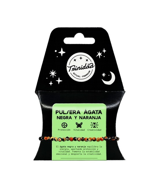 TRI.PULSERA AGATA NEGRA TEÑIDA NARANJA BOLA 4 MM.