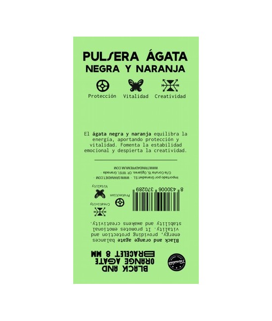 TRI.PULSERA AGATA NEGRA TEÑIDA NARANJA BOLA 8 MM.