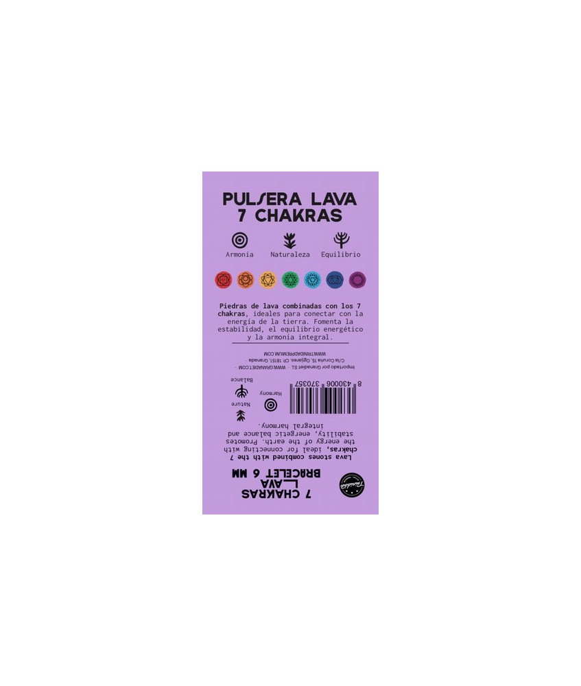 TRI.PULSERA LAVA 7 CHAKRAS 6 MM.