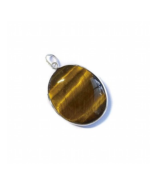 Colgante de Ojo de Tigre en forma oval, bordeado y engarzado en plata.

Tamaño: 3 x 2,5 cm aprox.