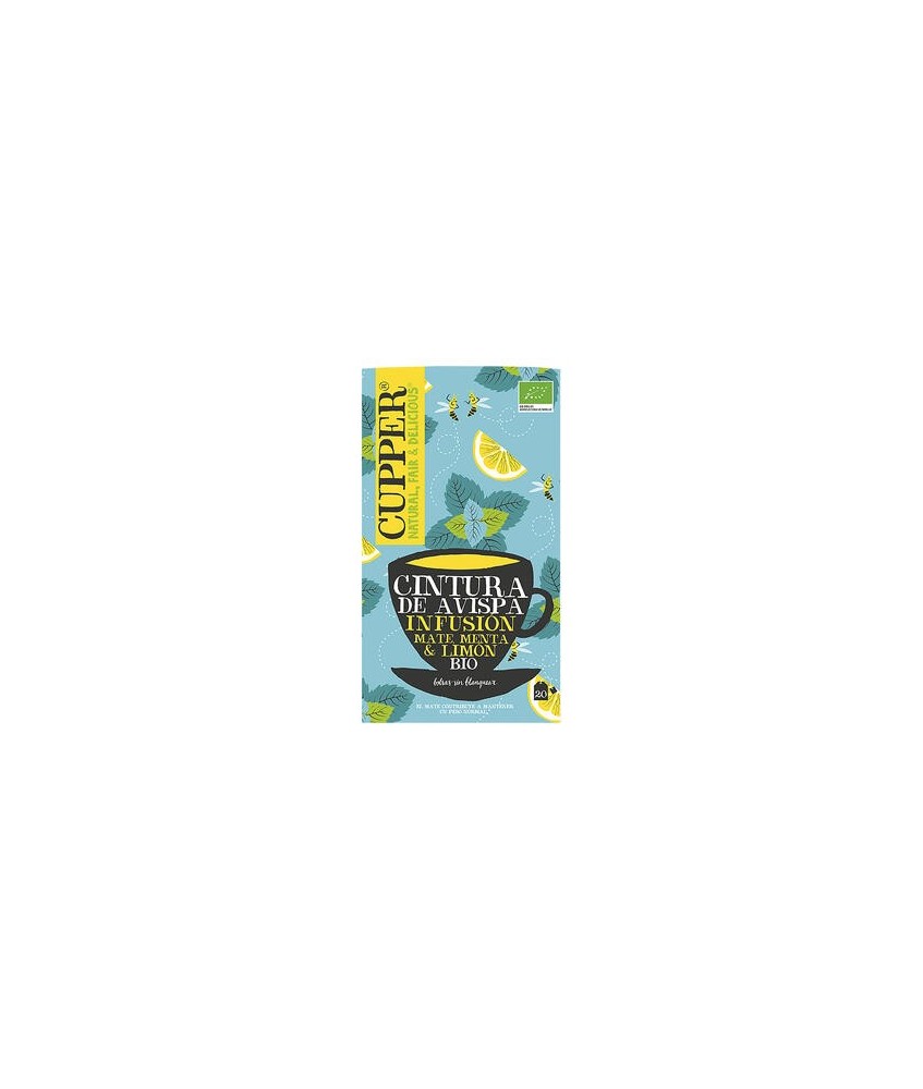 
INFUSION CINTURA DE AVISPA BIO, 20 BOLSAS
Ref. 604103

Ingredientes: mate* (63%), menta* (14,5%), aroma natural de limón* 