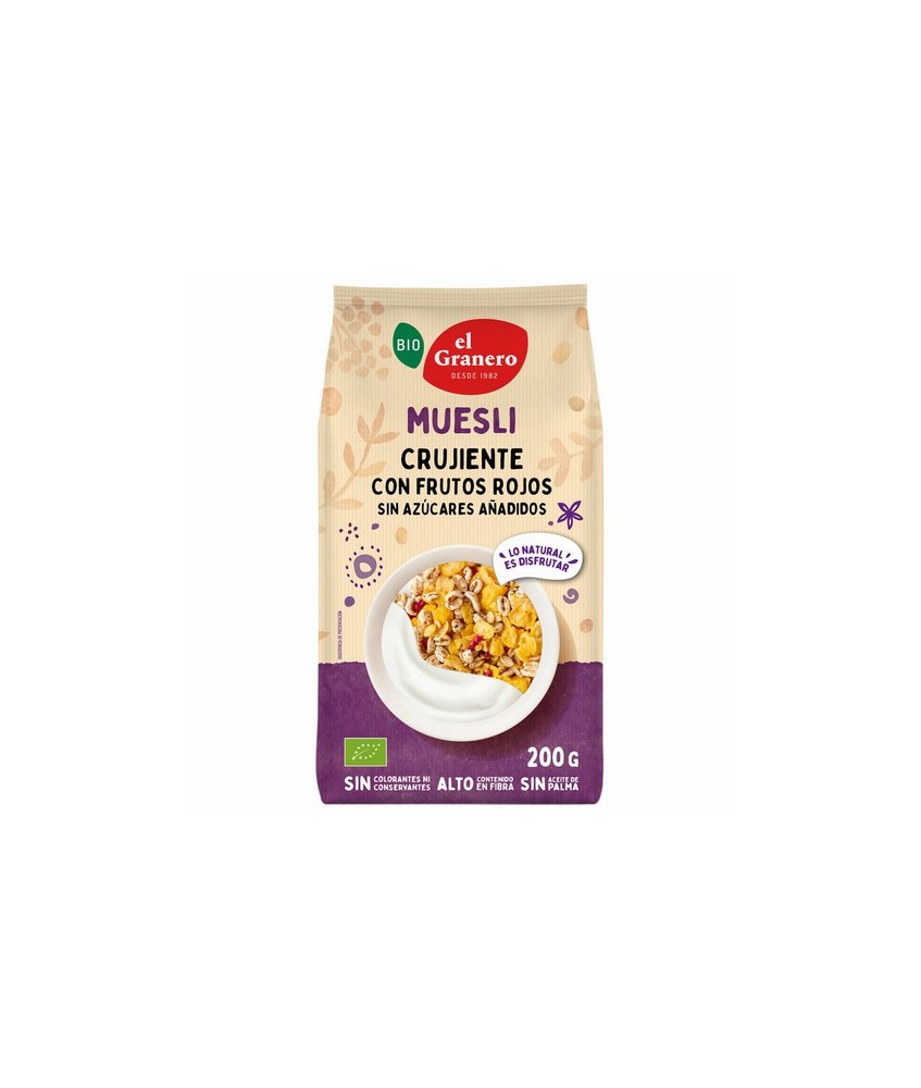 
MUESLI CRUJIENTE CON FRUTOS ROJOS BIO, 200 g
Ref. 019211

Ingredientes: cereales* 95% (copos de maíz tostados*, trigo espe