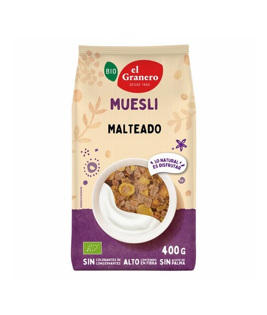 MUESLI MALTEADO BIO, 400 g
Ref. 011865

Ingredientes: copos de maíz* tostados (harina de maíz* 95%, sirope de maíz* 4% y sal
