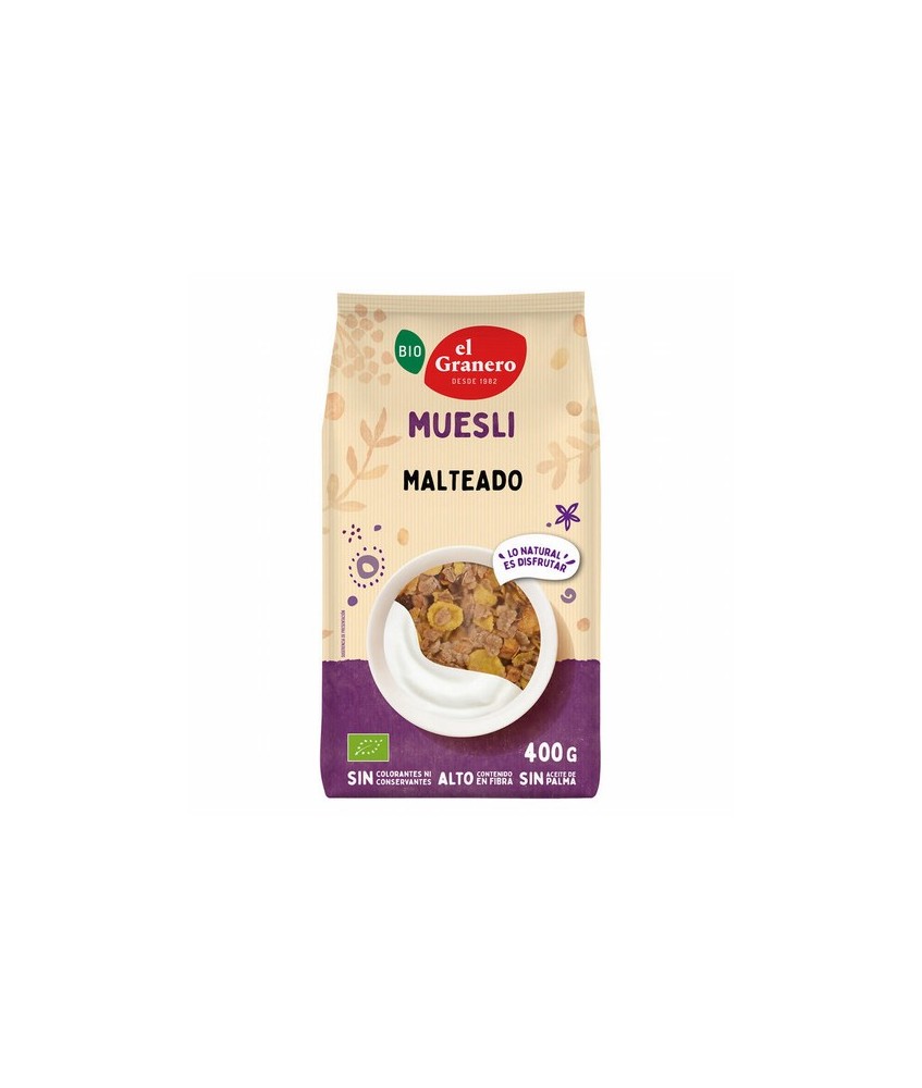 MUESLI MALTEADO BIO, 400 g
Ref. 011865

Ingredientes: copos de maíz* tostados (harina de maíz* 95%, sirope de maíz* 4% y sal