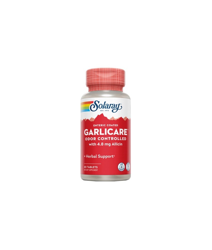 Garlicare-60 comprimidos. Sin olor. Apto para veganos
Contenido medio (por comprimido)
Ajo (bulbo de Allium sativum)

400