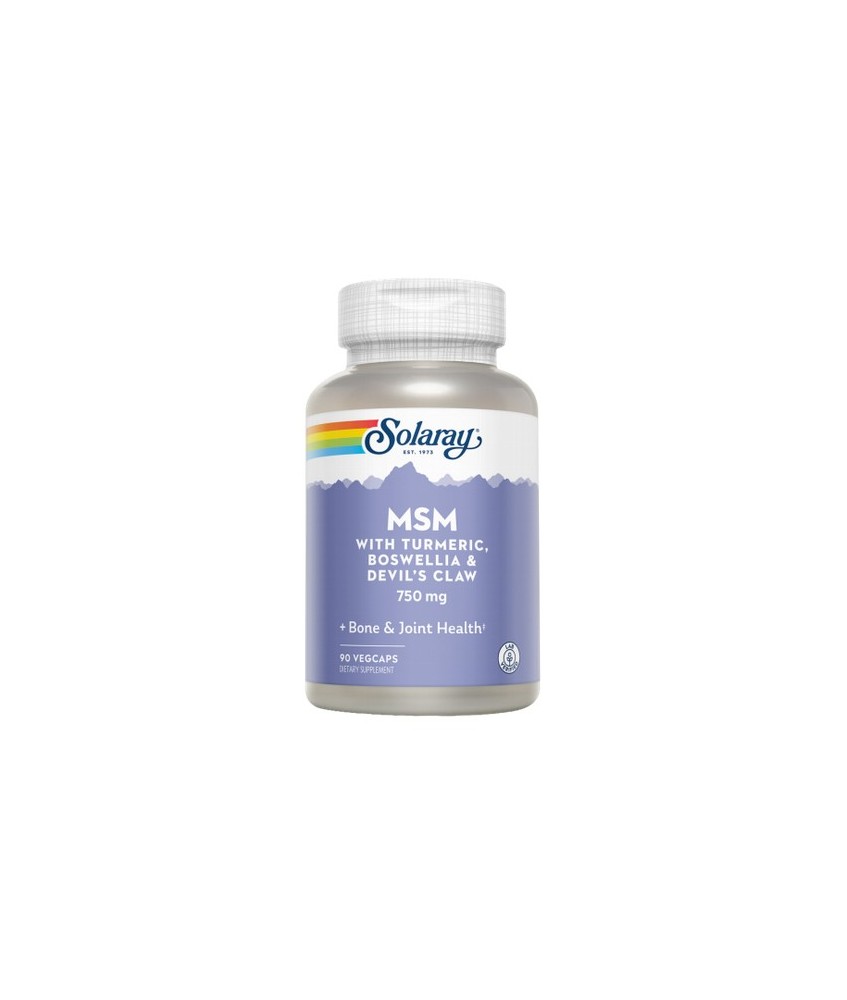 MSM with Turmeric, Boswellia & Devil's Claw & Harpago 750 mg - 90 Vegcaps.
Contenido medio (por VegCap)
MSM (metilsulfonilmet