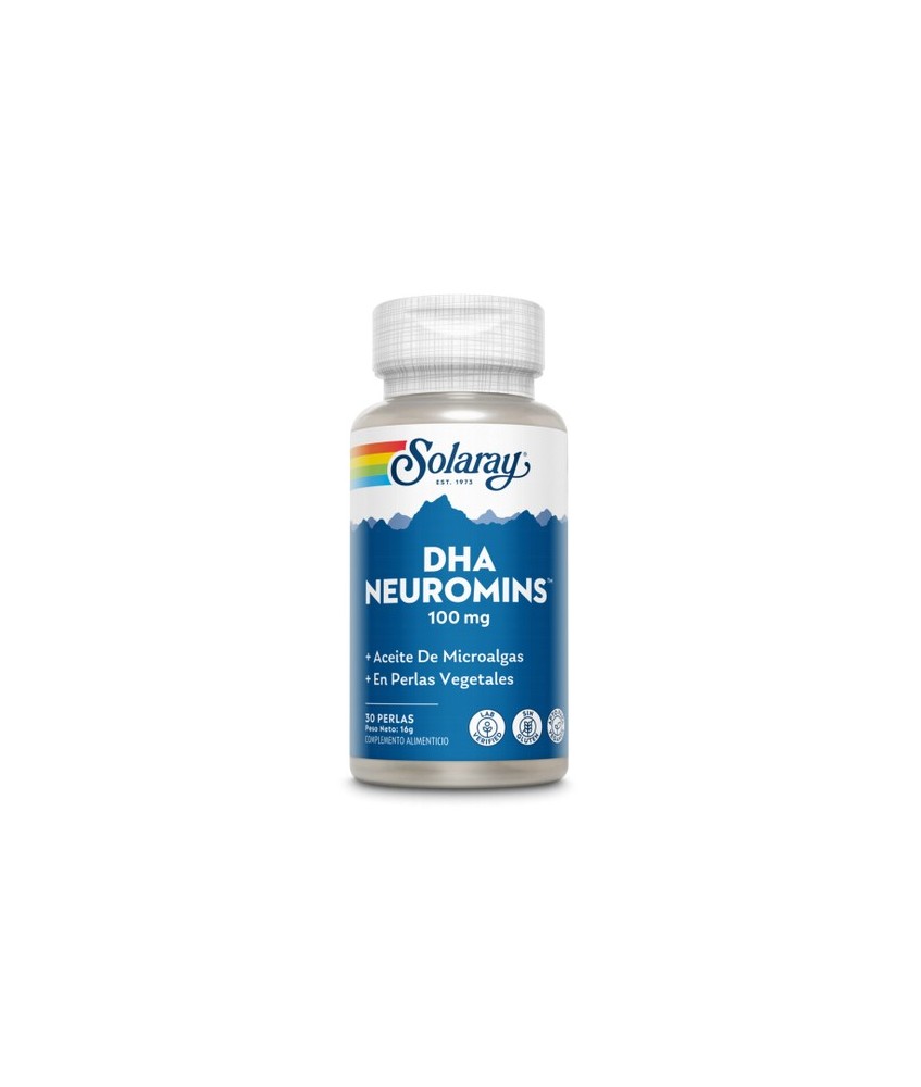 DHA Neuromins- 30 perlas vegetales. Sin gluten. Apto para veganos
Contenido medio (por perla vegetal)
DHA Neuromins (ácido d