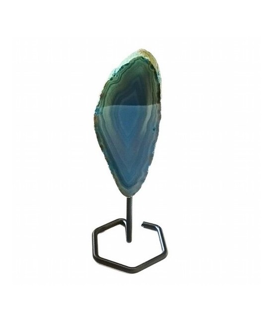 Chapa de Ágata Teal (verde azulado) sobre base de metal de 4mm de grosor.

Origen: Brasil

Altura: 14 cm aprox.