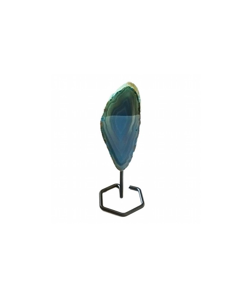 Chapa de Ágata Teal (verde azulado) sobre base de metal de 4mm de grosor.

Origen: Brasil

Altura: 14 cm aprox.