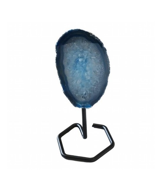 Chapa de Ágata Azul sobre base de metal de 4mm de grosor.

Origen: Brasil

Altura: 13 cm aprox.