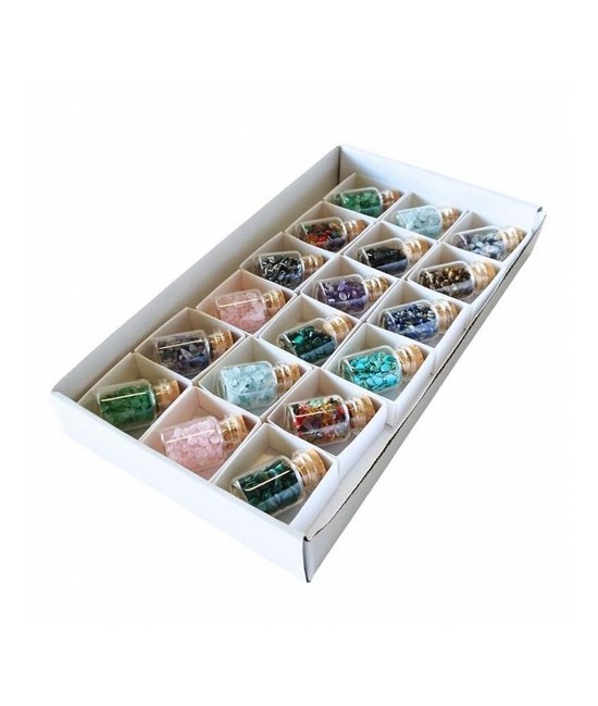 Botellitas/tubos de minerales chip surtidos.

Presentados en caja con ventana

Tamaño botellas: 35 x 20 mm. aprox.

