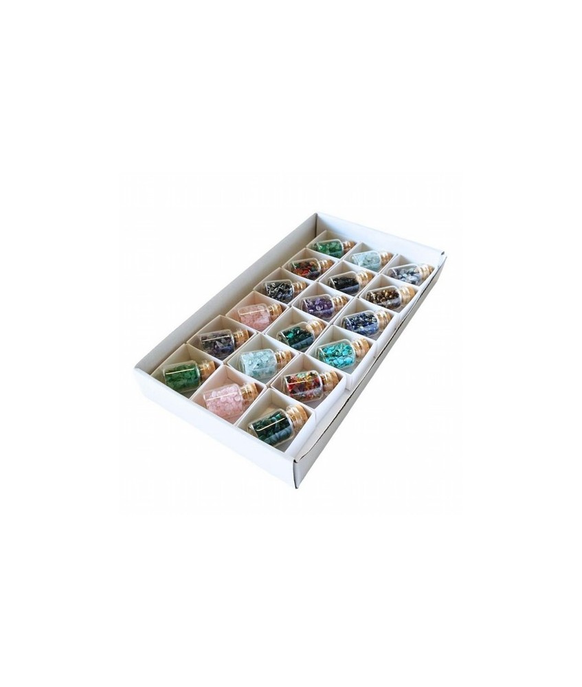 Botellitas/tubos de minerales chip surtidos.

Presentados en caja con ventana

Tamaño botellas: 35 x 20 mm. aprox.

