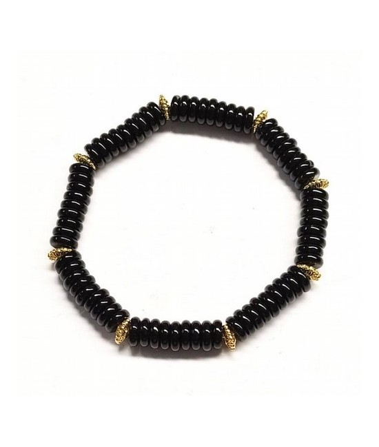 Pulsera de Ónix Negro en aros de 6mm aprox.

En goma elástica.

Peso: 40 gramos approx.