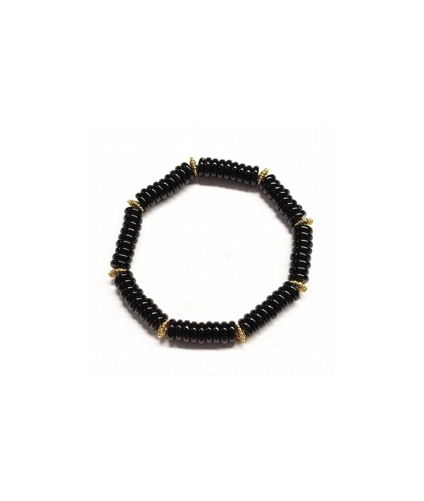Pulsera de Ónix Negro en aros de 6mm aprox.

En goma elástica.

Peso: 40 gramos approx.
