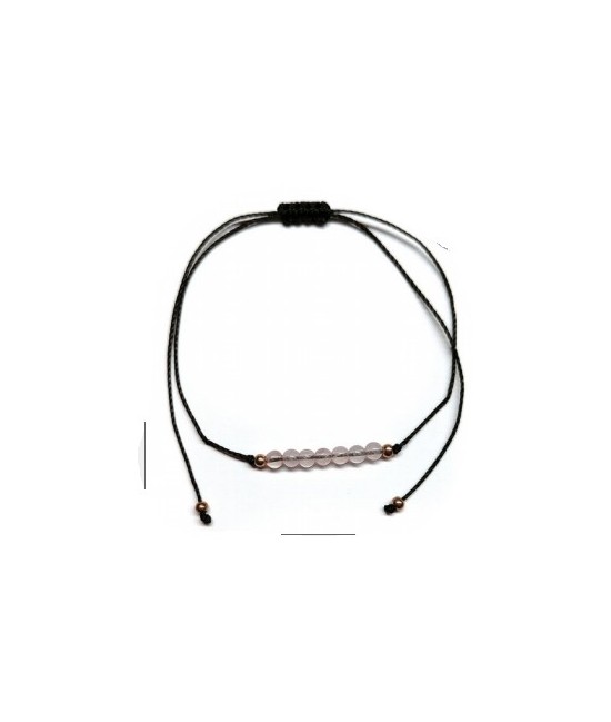 Pulsera de bolas de Cuarzo Rosa de 4mm en hilo negro ajustable.

Tarjeta exclusiva en 3 idiomas.