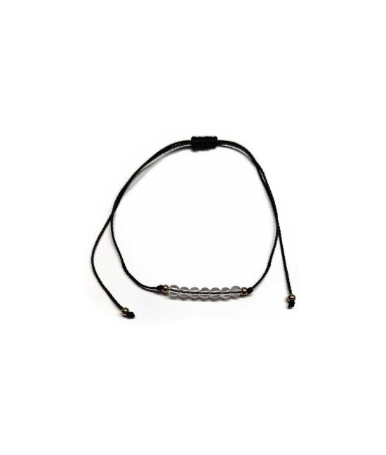 Pulsera de bolas de Cristal de Roca de 4mm en hilo negro ajustable.

Tarjeta exclusiva en 3 idiomas.
