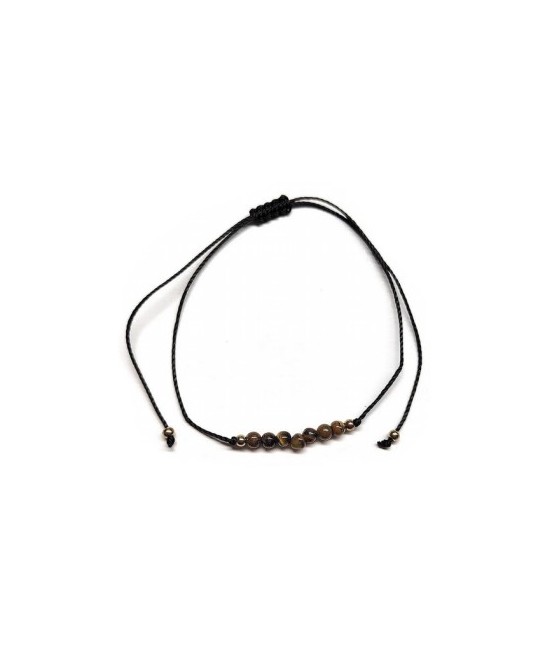 Pulsera de bolas de Ojo de Tigre de 4mm en hilo negro ajustable.

Tarjeta exclusiva en 3 idiomas.