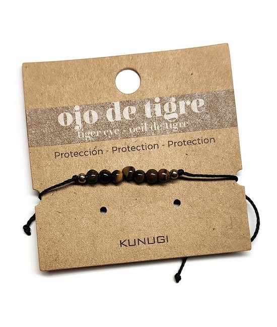 Pulsera de bolas de Ojo de Tigre de 4mm en hilo negro ajustable.

Tarjeta exclusiva en 3 idiomas.