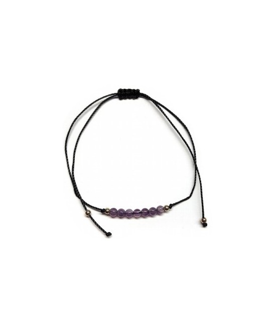 Pulsera de bolas de Amatista de 4mm en hilo negro ajustable.

Tarjeta exclusiva en 3 idiomas.