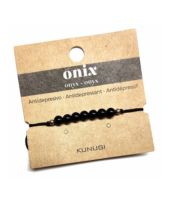 Pulsera de bolas de Onix de 4mm en hilo negro ajustable.

Tarjeta exclusiva en 3 idiomas.