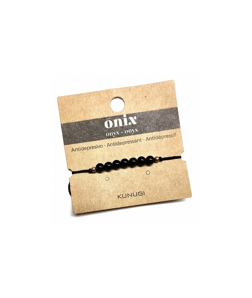 Pulsera de bolas de Onix de 4mm en hilo negro ajustable.

Tarjeta exclusiva en 3 idiomas.