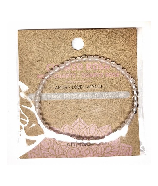 Pulsera de Cuarzo Rosa y Cristal de Roca en bolas de 4mm.

En goma elástica.

Tarjeta exclusiva en 3 idiomas