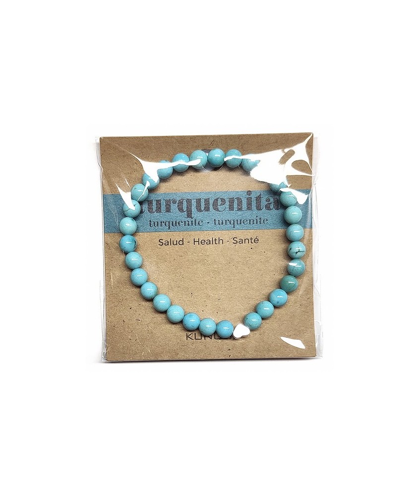 Pulsera de Turquenita (bolas de 6mm) con símbolo de corazón plateado.

En goma elástica.

Tarjeta exclusiva en 3 idiomas