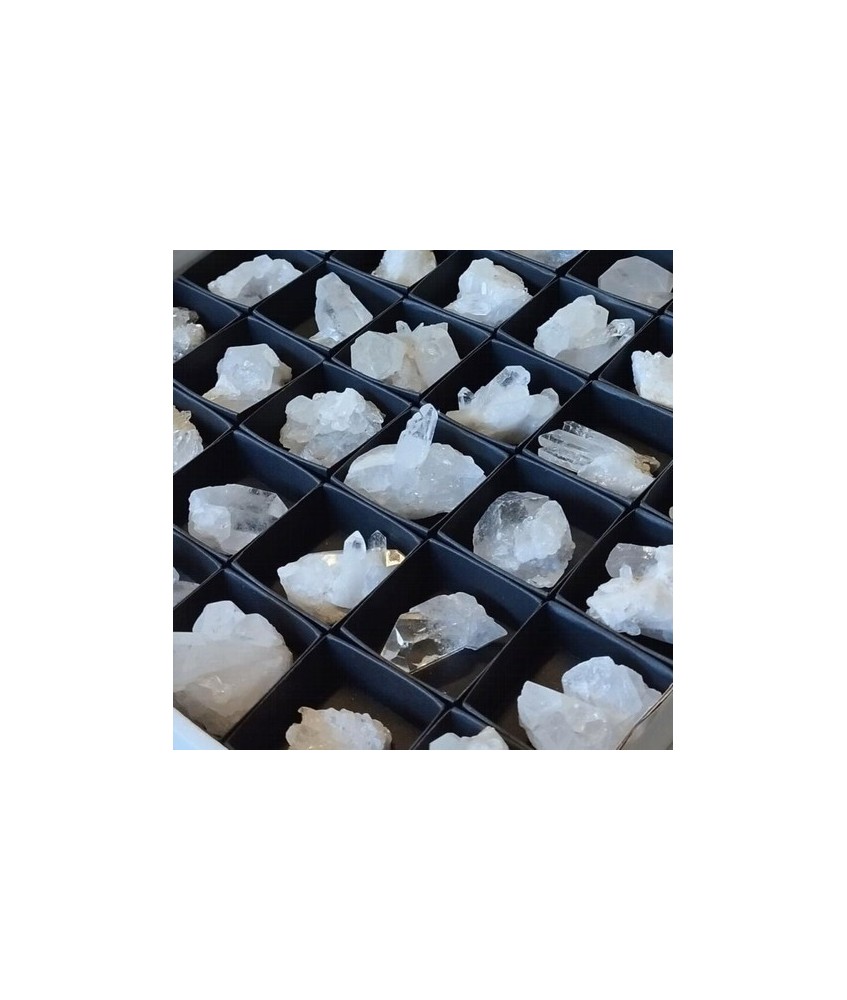 Drusa de Cristal de Roca en caja de 4x4cm.
Tamaño de las piezas: 3-4 cm aprox.
