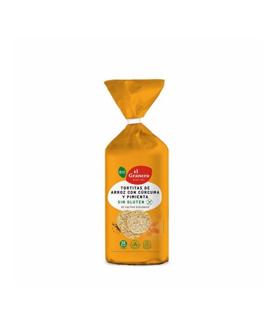 TORTITAS DE ARROZ CON CURCUMA Y PIMIENTA SIN GLUTEN BIO, 115 g
Ref. 016845

Ingredientes: arroz integral* 97,8%, cúrcuma* 1,