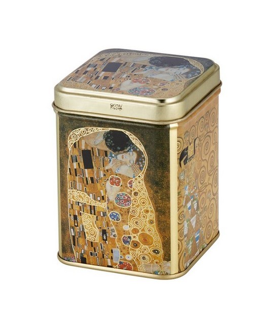 Esta extraordinaria lata de té presenta una interpretación de la mundialmente famosa obra de arte "La Virgen" de Gustav Klimt. 