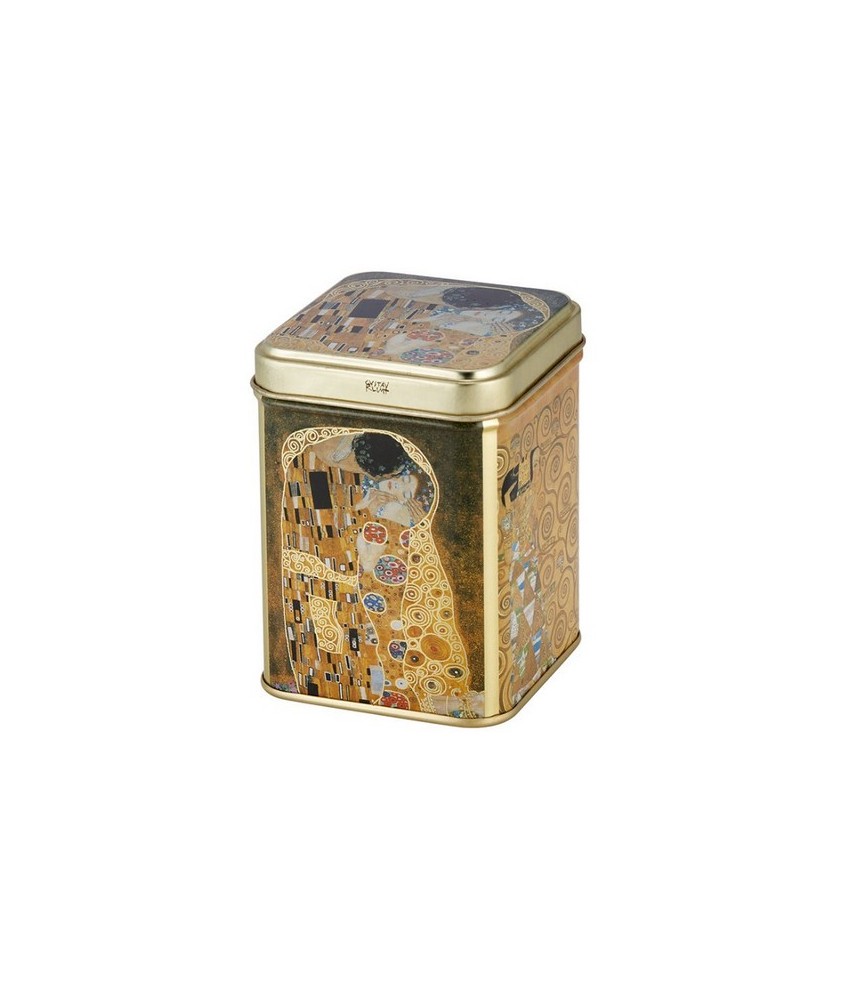 Esta extraordinaria lata de té presenta una interpretación de la mundialmente famosa obra de arte "La Virgen" de Gustav Klimt. 