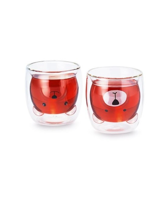 Este vaso de doble pared sorprende con un toque especial. Gracias a su forma única y su encantadora decoración, el interior tie